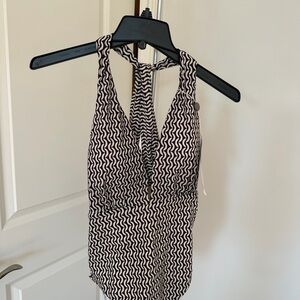Black and White Halter One-Piece Swimsuit
